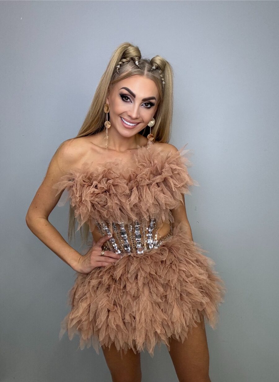 Luksusowy Komplet Tiul Gorset + spòdniczka BEŻ - obrazek 2