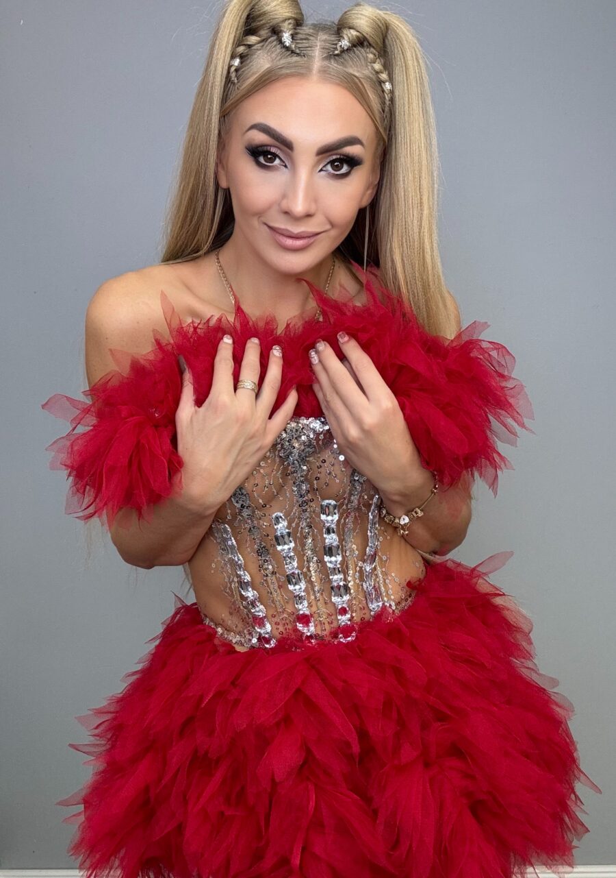 Luksusowy Komplet Tiul Gorset + spòdniczka CZERWONY - obrazek 2