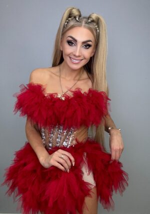 Luksusowy Komplet Tiul Gorset + spòdniczka CZERWONY - obrazek 7