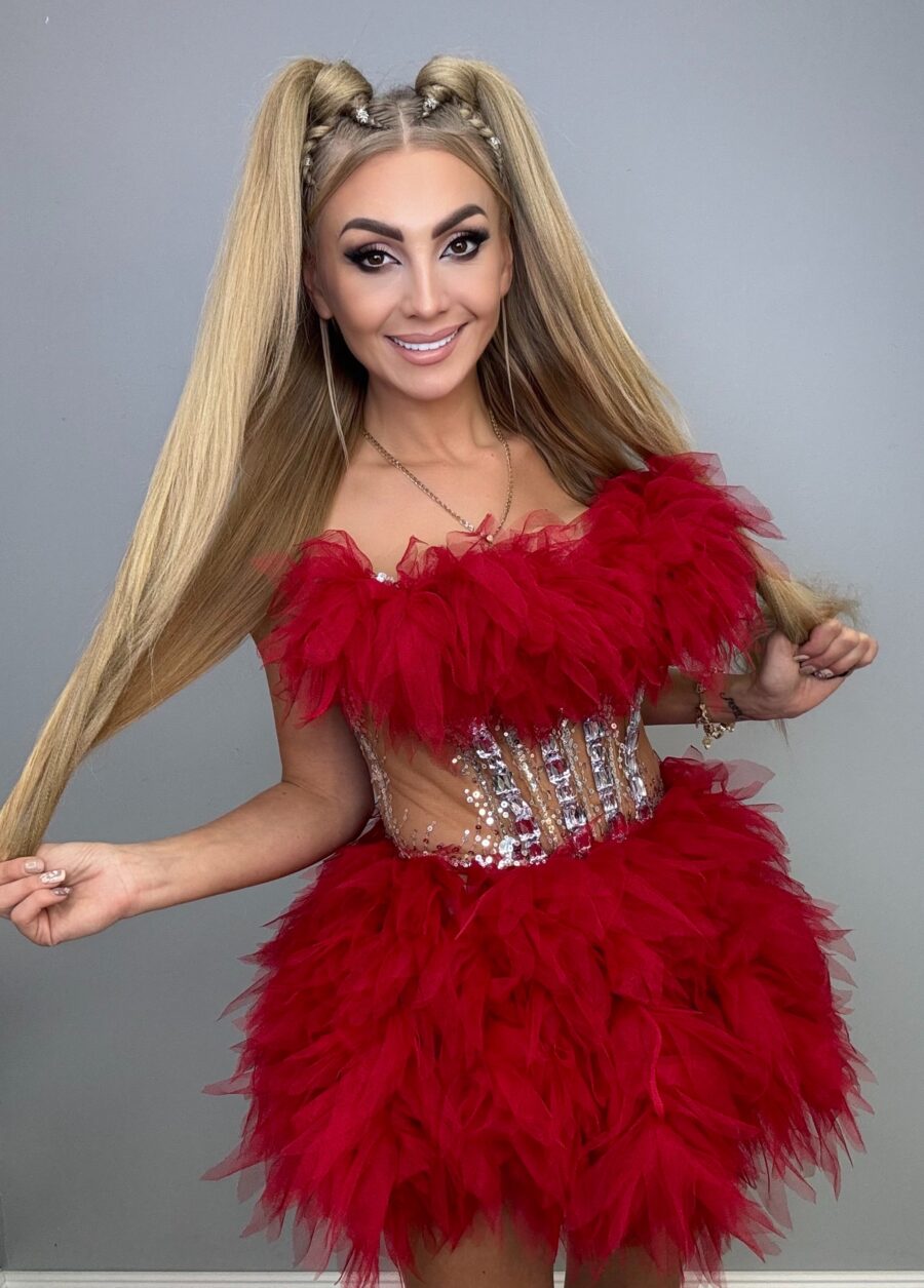 Luksusowy Komplet Tiul Gorset + spòdniczka CZERWONY - obrazek 1