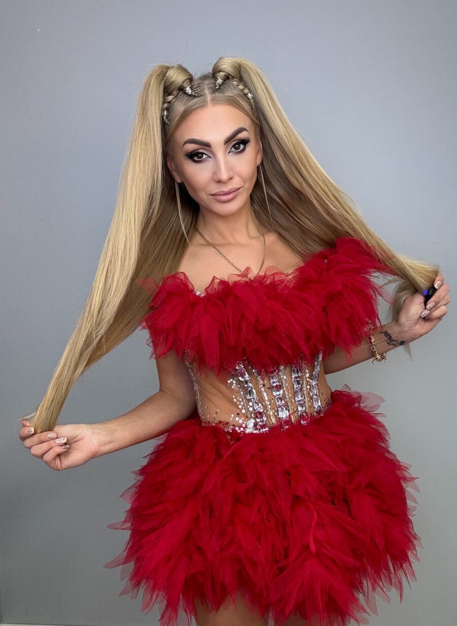 Luksusowy Komplet Tiul Gorset + spòdniczka CZERWONY - obrazek 3