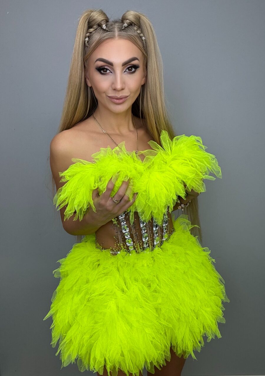 Luksusowy Komplet Tiul Gorset + spòdniczka NEONOWY ŻÓŁTY - obrazek 2