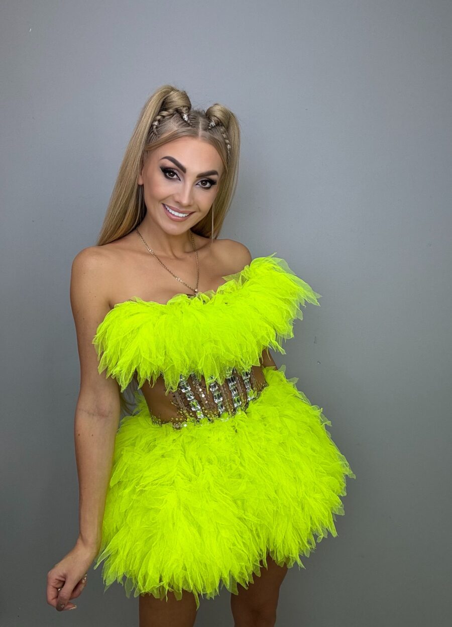 Piękna i Moda Olśniewająca Kreacja z Gorsetem i Tiulową Spódniczką Neonowy żółty Luksusowy Komplet Tiul Gorset + spòdniczka NEONOWY ŻÓŁTY - obrazek 1