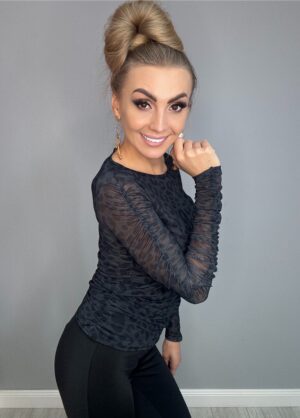 Siatka grafitowa w panterkę z marszczeniami na rękawach - obrazek 6