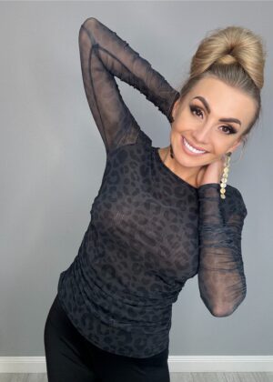 Siatka grafitowa w panterkę z marszczeniami na rękawach - obrazek 5