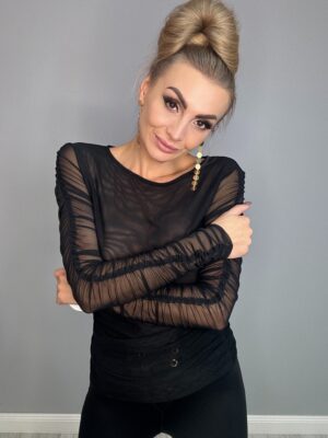 Siatka w kolorze czarnym marszczeniami na rękawach - obrazek 2