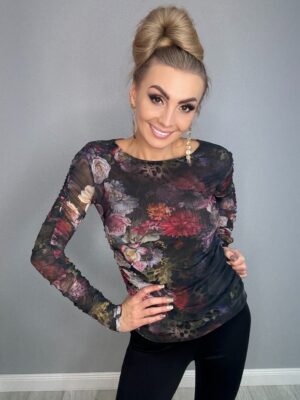 Siatka z motywem kwiatowym z marszczeniami na rękawach - obrazek 3