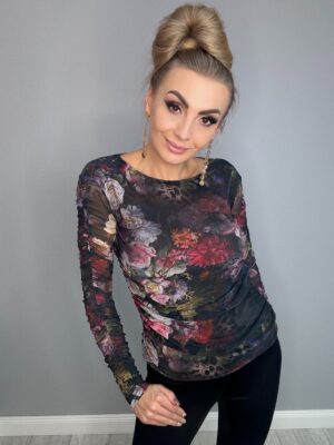 Siatka z motywem kwiatowym z marszczeniami na rękawach - obrazek 2