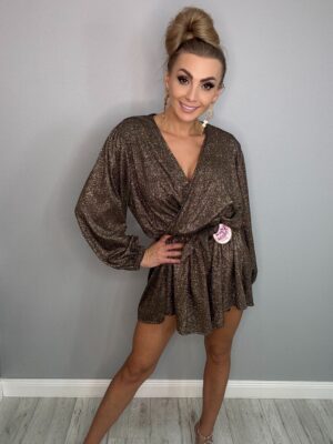 Złoty kombinezon Sukienka LA MILLA OVERSIZE