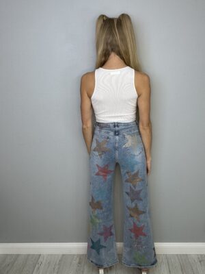 Spodnie Dzwony Ozdobne Cyrkoniowe Gwiazdki - obrazek 10