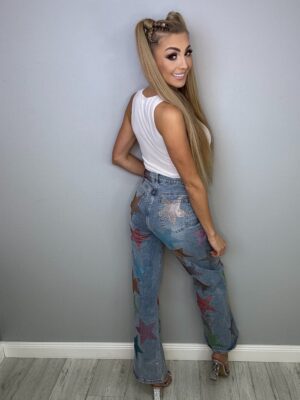 Spodnie Dzwony Ozdobne Cyrkoniowe Gwiazdki - obrazek 6