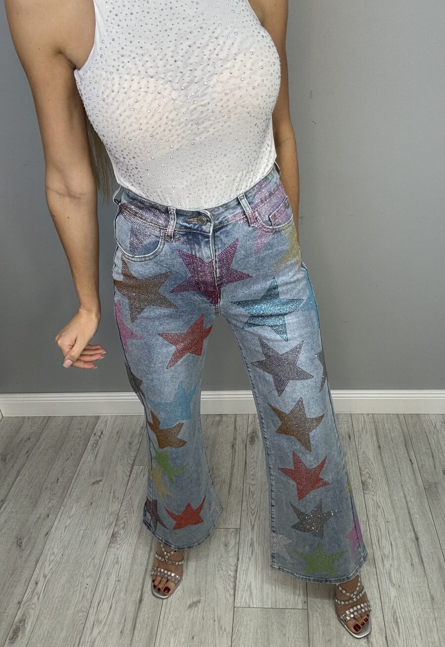 Piękna i moda Spodnie Dzwony Ozdobne Cyrkoniowe Gwiazdki 234 Spodnie Dzwony Ozdobne Cyrkoniowe Gwiazdki - obrazek 1
