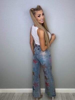 Spodnie Dzwony Ozdobne Cyrkoniowe Gwiazdki - obrazek 9