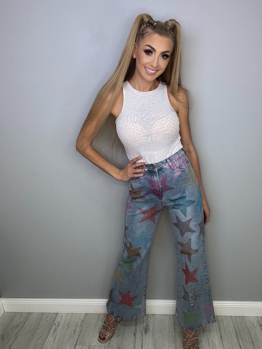 Spodnie Dzwony Ozdobne Cyrkoniowe Gwiazdki - obrazek 8