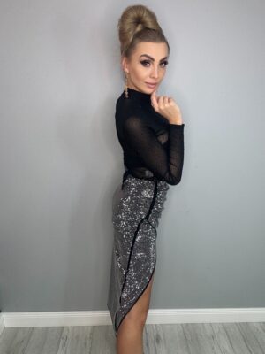 Zjawiskowa Asymetryczna Spódnica ze Srebrnymi Cyrkoniami - obrazek 4