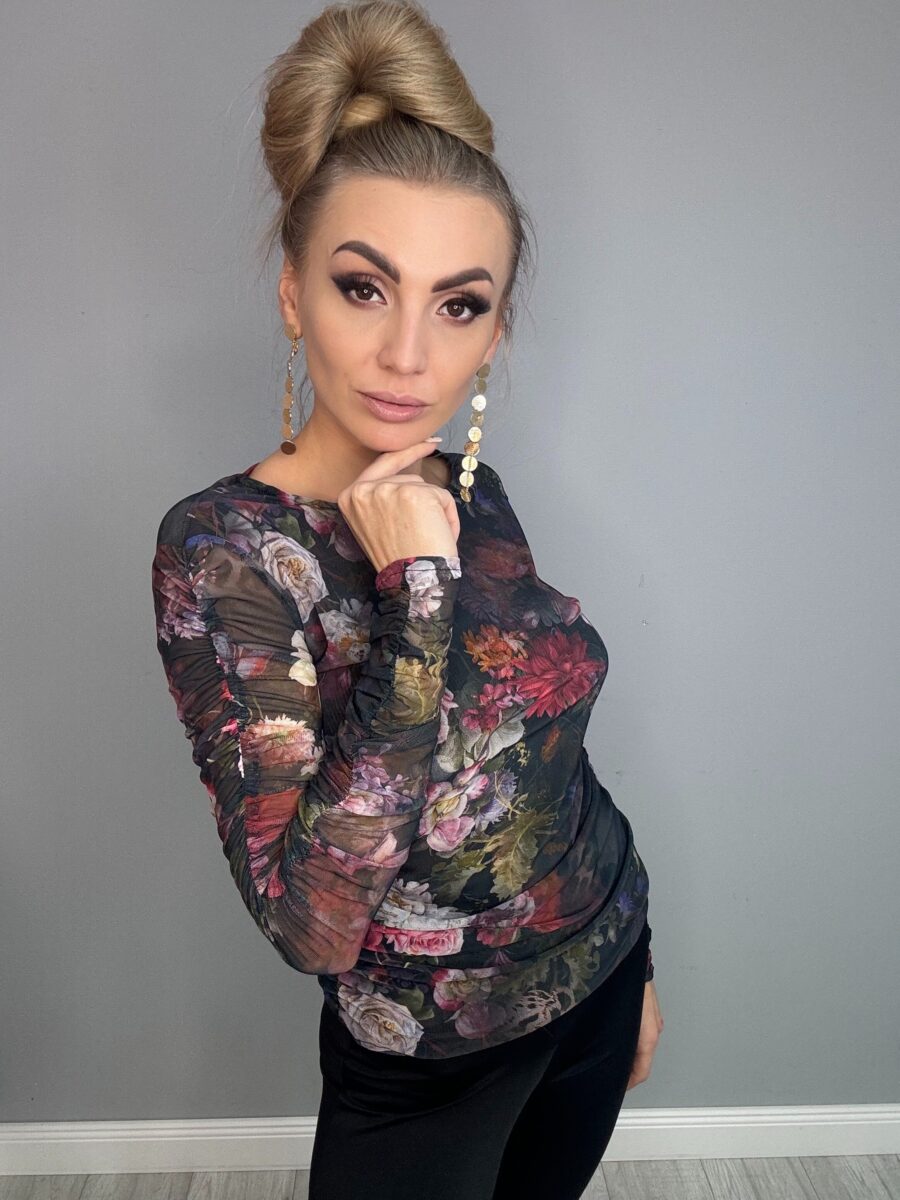 Siatka z motywem kwiatowym z marszczeniami na rękawach - obrazek 10