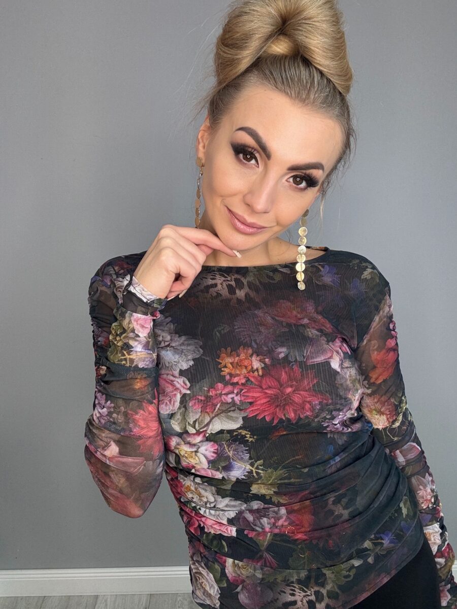 Siatka z motywem kwiatowym z marszczeniami na rękawach - obrazek 9