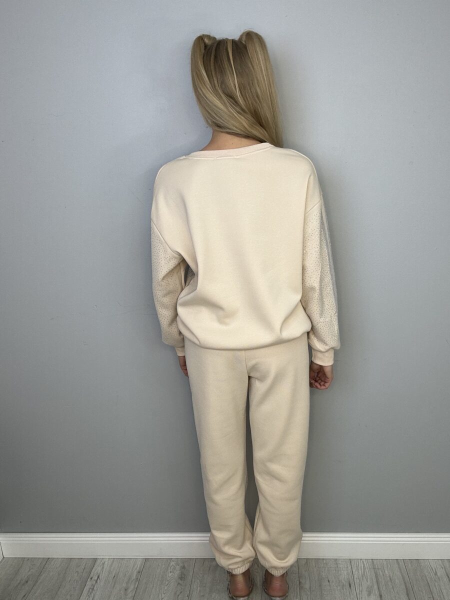 Ekskluzywny Dres Premium z Cyrkoniami Beżowy - obrazek 4