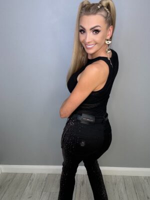 Spodnie Jeansowe Czarne Deszcz Cyrkonii - obrazek 5