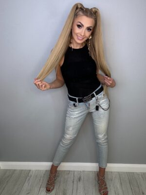 Wiosenny Blask - Spodnie Jeansowe z Cyrkoniami - obrazek 7