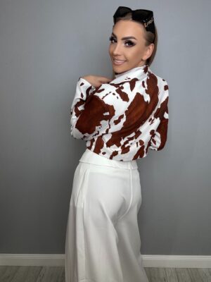 Krótka marynarka brązowy zwierzęcy print – krowa brązowo biała - obrazek 5