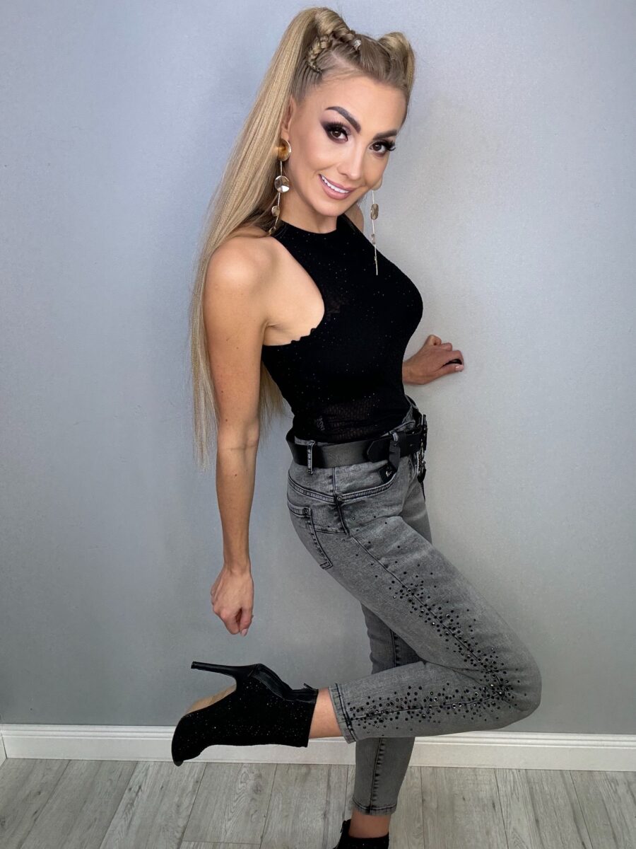 Jeansy Szare Cyrkonia Puccini - obrazek 1