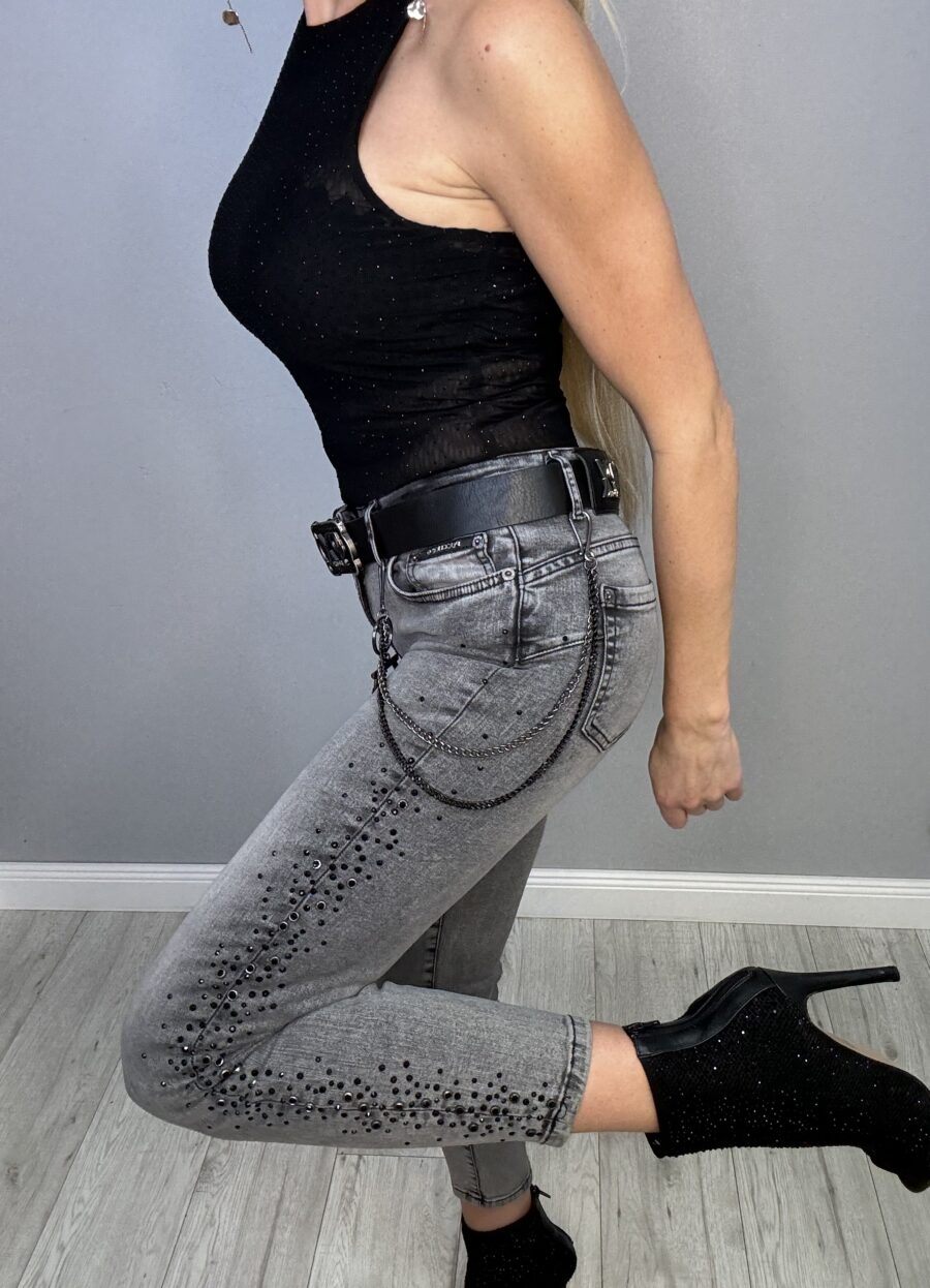 Jeansy Szare Cyrkonia Puccini - obrazek 4