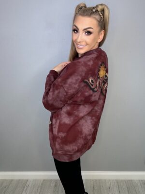 Bluza Premium Wysadzana Cyrkoniami w Kolorze Bordowym - obrazek 4