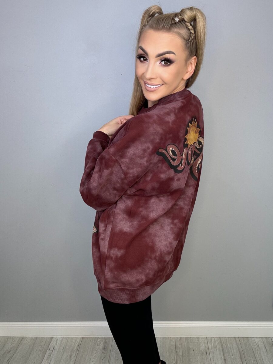 Bluza Premium Wysadzana Cyrkoniami w Kolorze Bordowym - obrazek 4