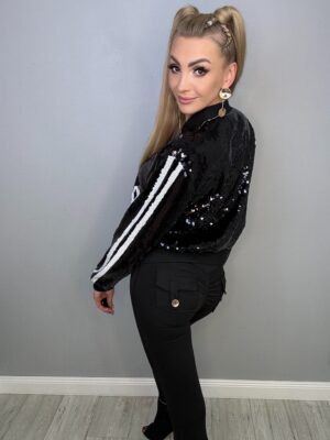 Wiosenna  Cekinowa Kurteczka Bejsbolówka Czarno-Biała - obrazek 3