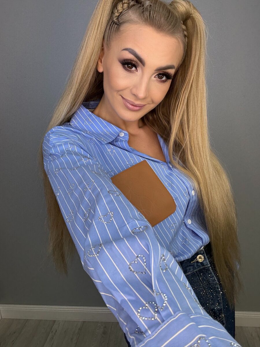 Jeansowa spódnica maxi z rozcięciem i zdobieniami - obrazek 7