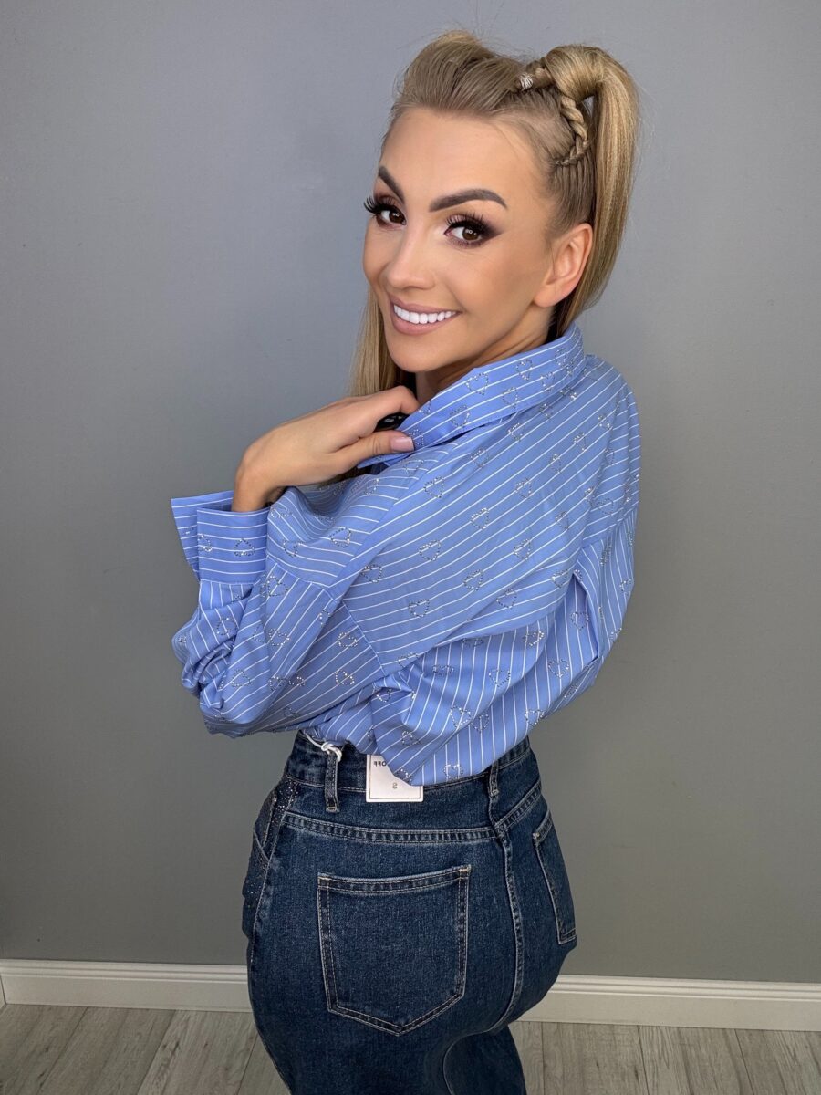 Jeansowa spódnica maxi z rozcięciem i zdobieniami - obrazek 18