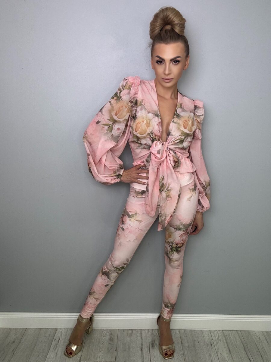 Elegancki Komplet Szyfonowy w Różowym Kwiatowym Motywie La Diva - obrazek 18