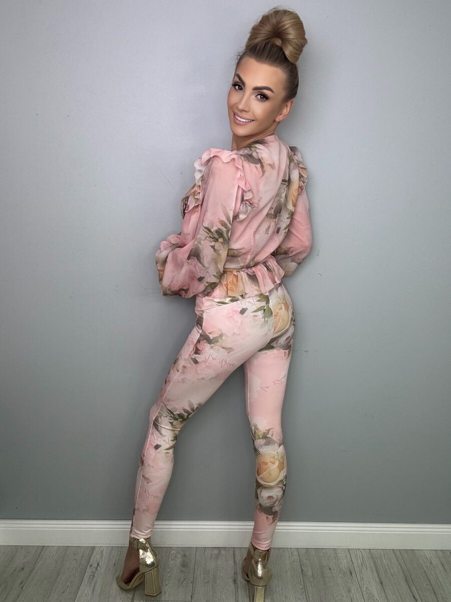 Elegancki Komplet Szyfonowy w Różowym Kwiatowym Motywie La Diva - obrazek 15