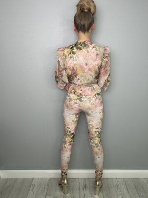 Elegancki Komplet Szyfonowy Beżowy Motyw Kwiatowy La Diva - obrazek 17