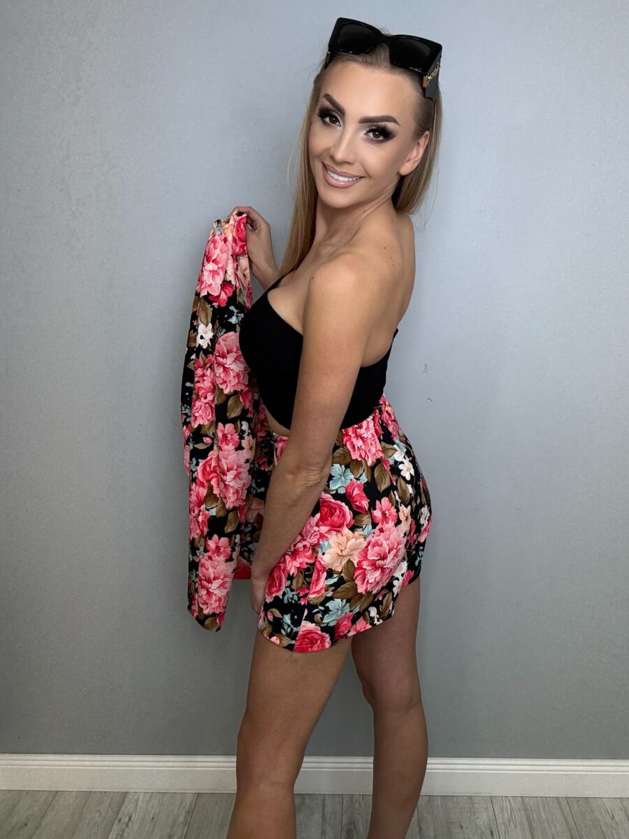 Elegancki komplet marynarka + spódniczko-spodenki w kwiatowy wzór 4 - obrazek 6