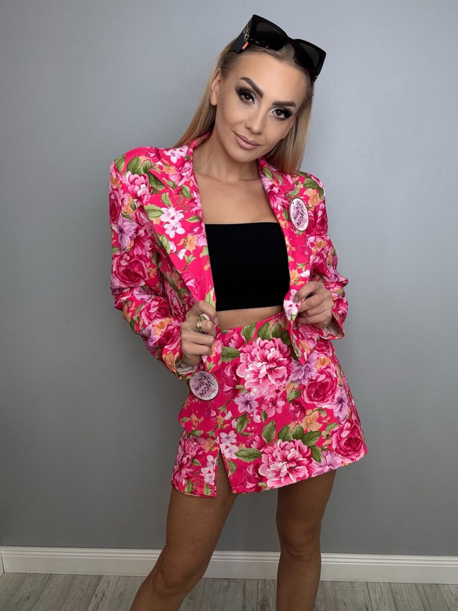 Elegancki komplet marynarka + spódniczko-spodenki w kwiatowy wzór 2 - obrazek 4