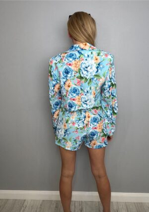 Elegancki komplet marynarka + spódniczko-spodenki w kwiatowy wzór 3 - obrazek 4