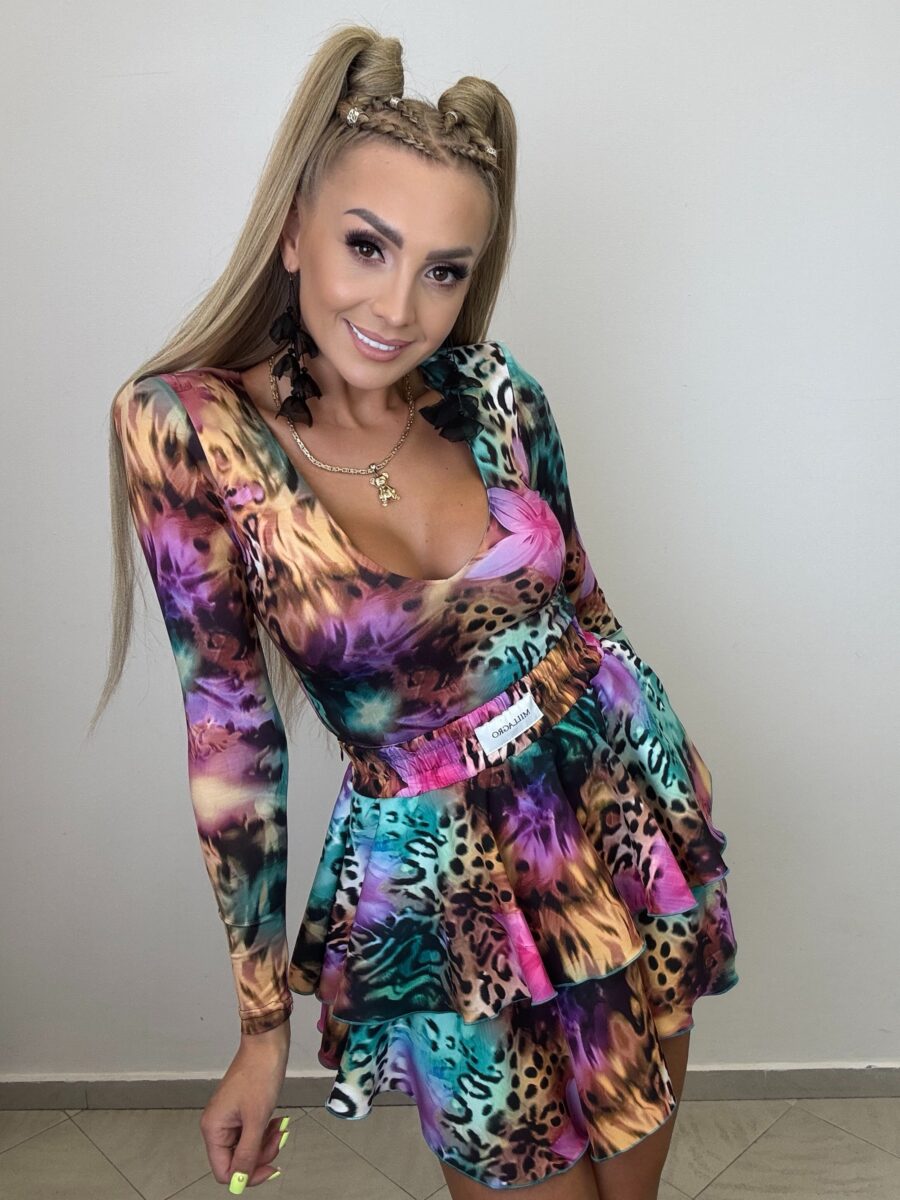 Komplet body z dekoltem i spódniczko spodenki turkus mix Millagro - obrazek 4