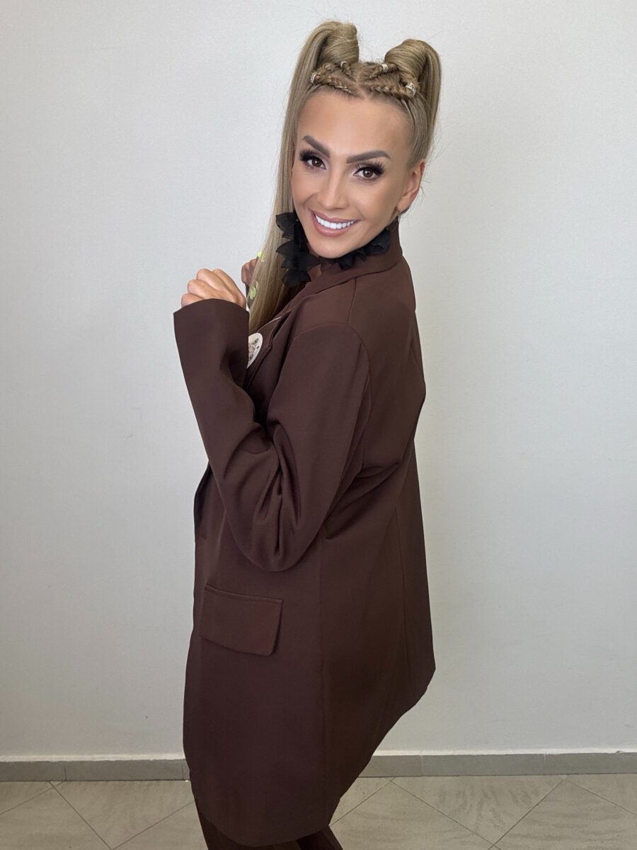 Brązowy komplet z marynarką i spodniami + GRATIS kamizelka „WOW” efekt - obrazek 10