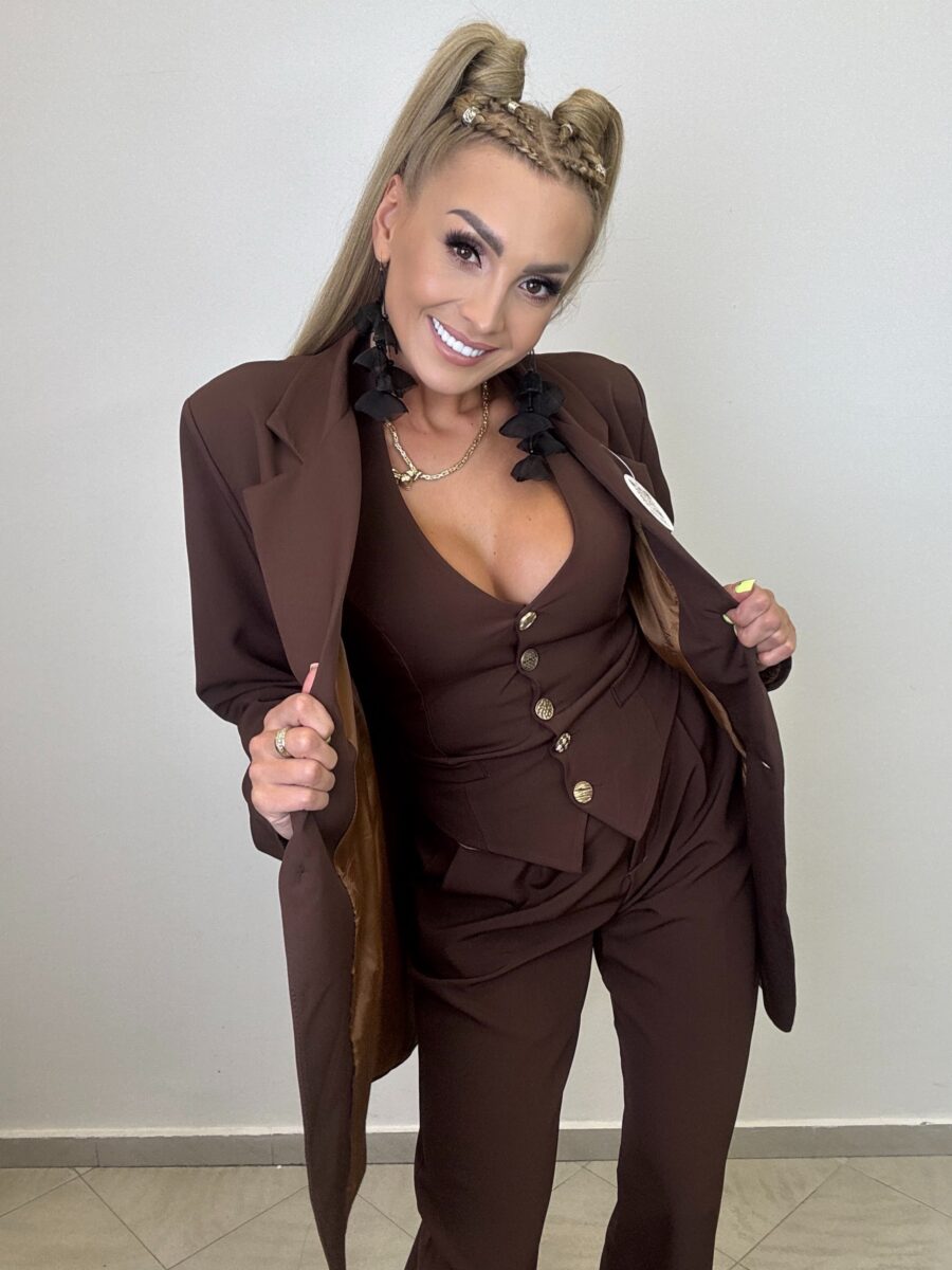 Brązowy komplet z marynarką i spodniami + GRATIS kamizelka „WOW” efekt - obrazek 1