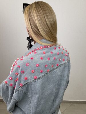Jeansowa Katana „Glam Flower” – unikat z perłami i kryształami - obrazek 10