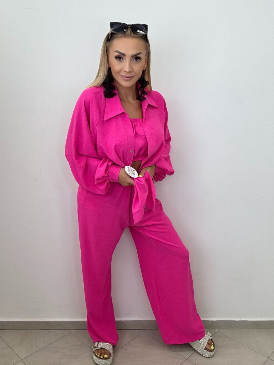 Komplet 3-częściowy – koszula, top i spodnie FUKSJA NEON - obrazek 11
