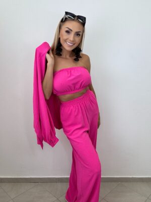 Komplet 3-częściowy – koszula, top i spodnie FUKSJA NEON