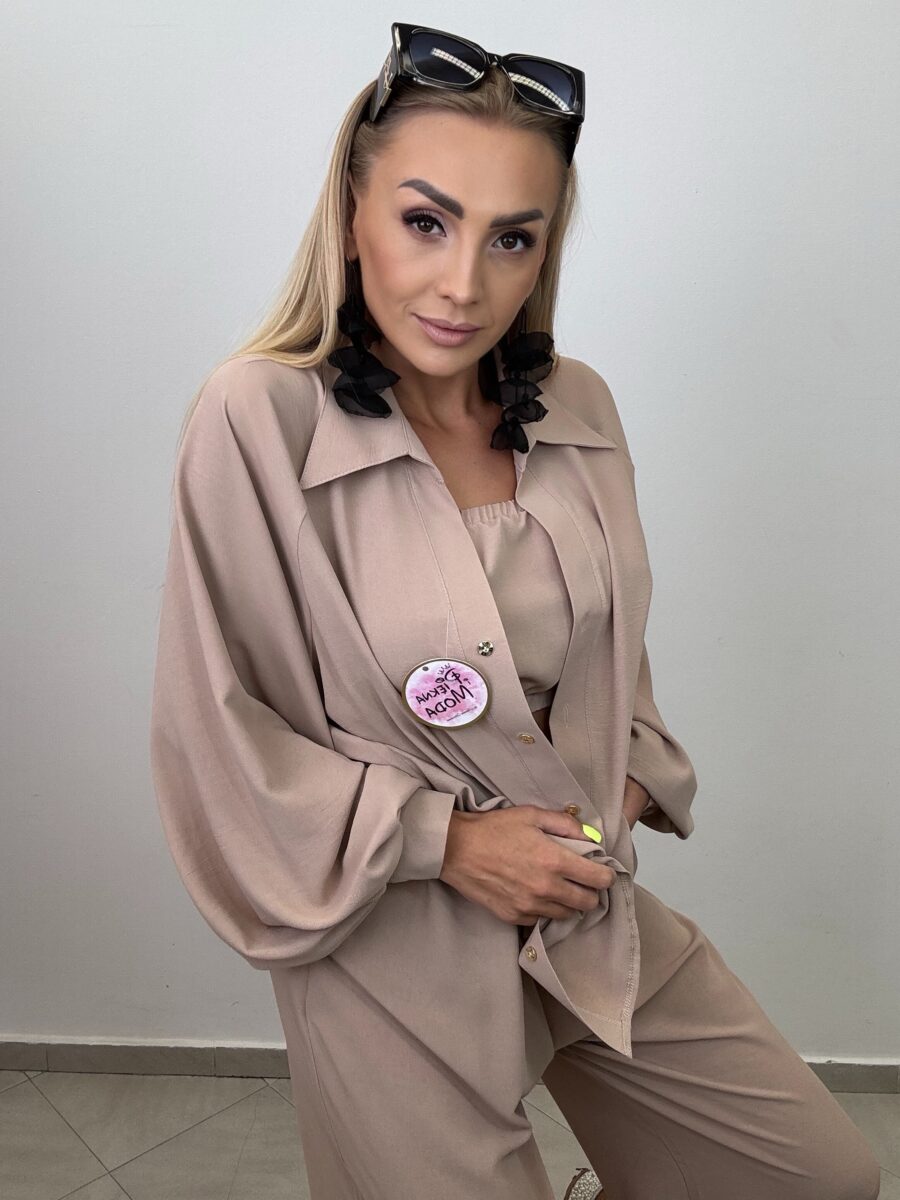 Komplet 3-częściowy – koszula, top i spodnie LATTE - obrazek 3