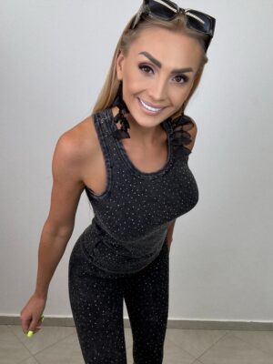 Komplet grafitowy z cyrkoniami – bokserka i legginsy - obrazek 3