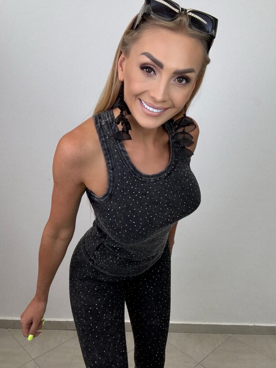 Komplet grafitowy z cyrkoniami – bokserka i legginsy - obrazek 3