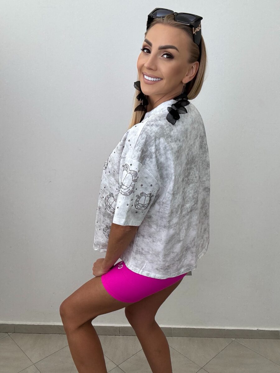 Koszulka dekatyzowana z bajkowym kotem – kolor biały UNI - obrazek 3