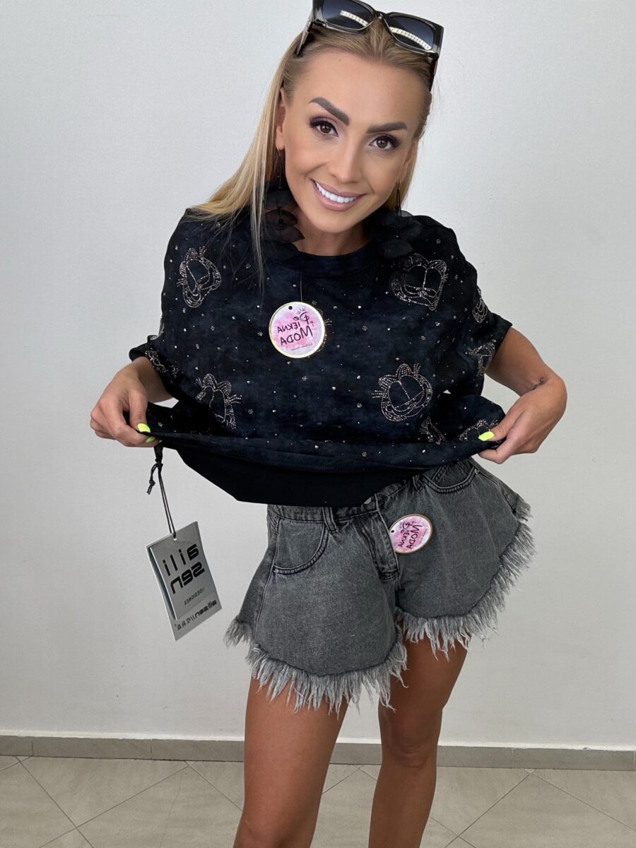 Spodenki jeansowe z frędzlami  poszarpane – kolor szary S - obrazek 2