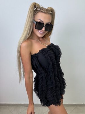 Sukienka z ozdobnymi tiulami czarna KS by … - obrazek 3